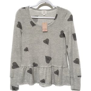 COZIE | Gray Multicolor Hearts Design Top Size Small A82